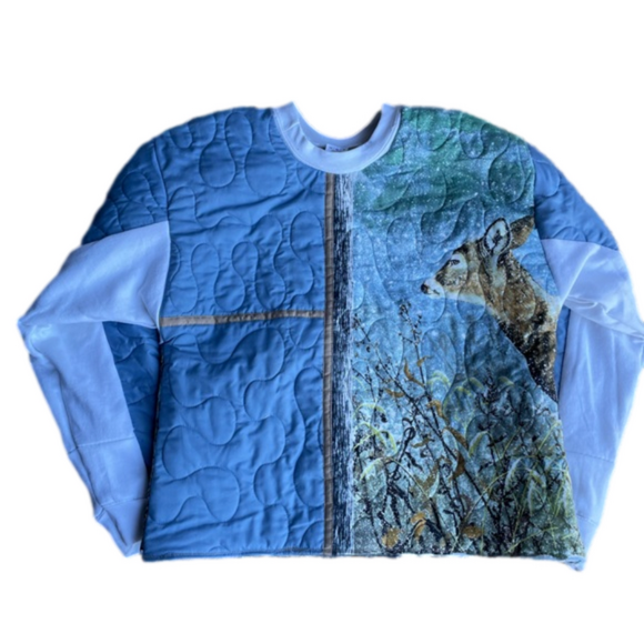 Quilted Patchwork Vintage 90s style Deer Hunting Buck Doe Winter Nature AOP L - Picture 2 of 8